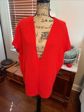 CAbi Red/orange Deep V-Neck Short Sleeve Knit Sweater